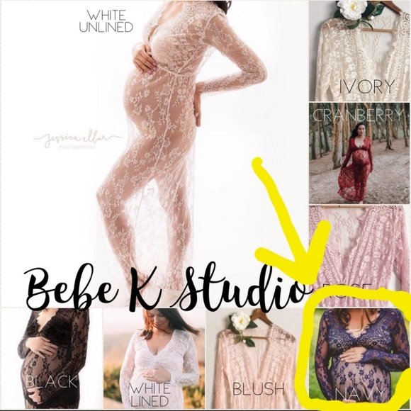 Navy blue lace maternity gown - Picture 2 of 3